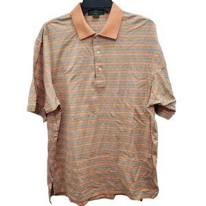 House of Carrington Legend Men's Orange Blue Stripe Mercerized Cotton Polo Sz L